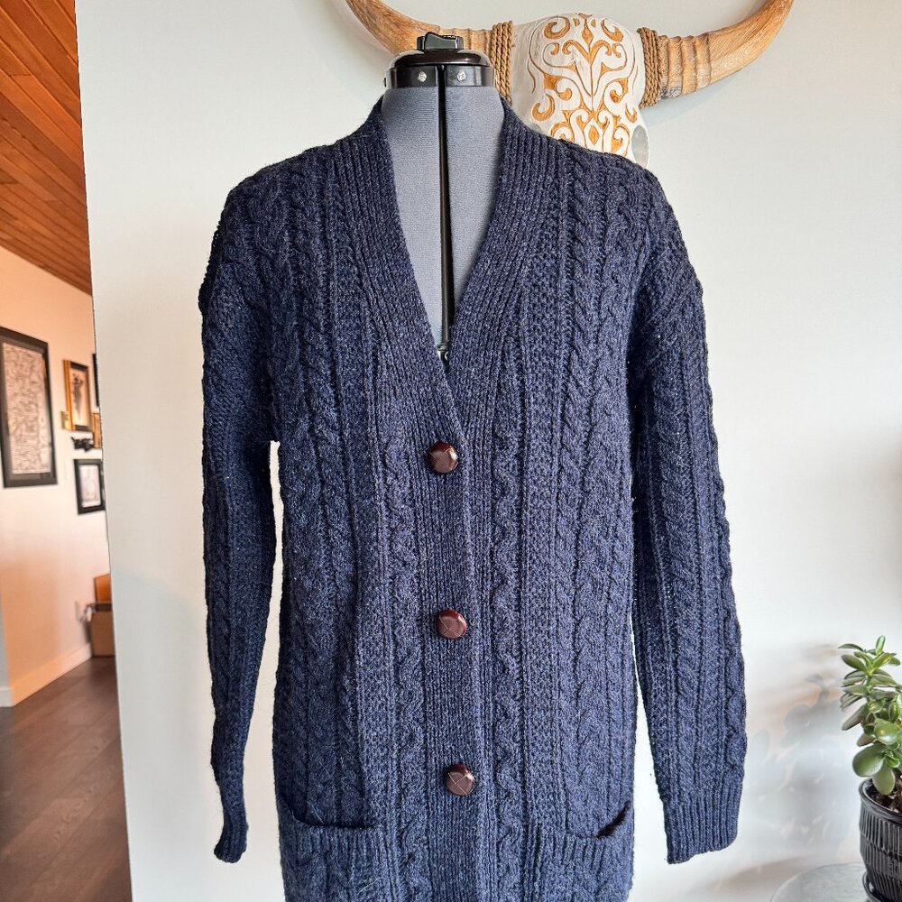 Celtic & Co. Cable Boyfriend Cardigan - Blue Medium